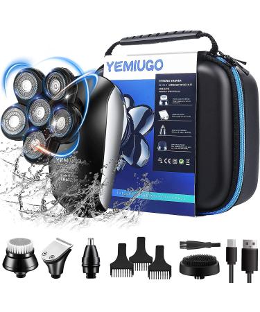 YEMIUGO Head Shavers for Bald Men 5 in 1 USB Rechargeable Electric Multifunctional Bald Shaver Kit, IPX7 Full Waterproof 6D Electric Razor, Men's Beard Hair Nose Trimmer Gifts