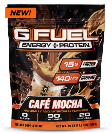 G Fuel Energy + Protein Powder Mix Cafe Mocha Flavor Sugar Free Clean Caffeine Focus Supplement Metabolism Support Focus nootropics Vitamin + Antioxidant Blend 19 oz (20 Servings)