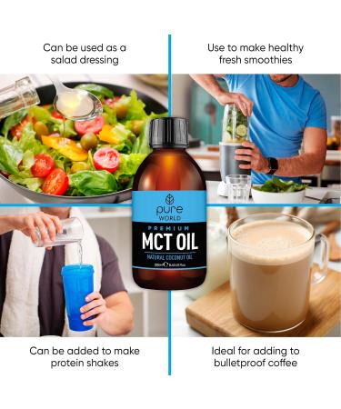 Pure World Natural MCT Coconut Oil 250ML 100% Pure and Undiluted. Premium Quality Coconut Oil. Natural C8 & C10 Vegan MCT Oil 250ML - Buy Online on GoSupps.com