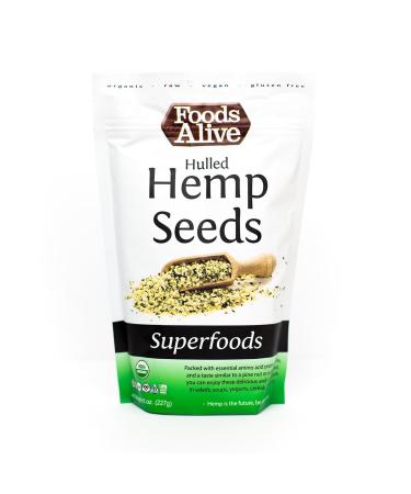 Foods Alive Hulled Hemp Seeds/Organic Hemp Hearts Plant-Based Superfood Protein Containing Omega-3's Vegan Keto Friendly Non-GMO and Gluten Free 8oz (Single Pack)