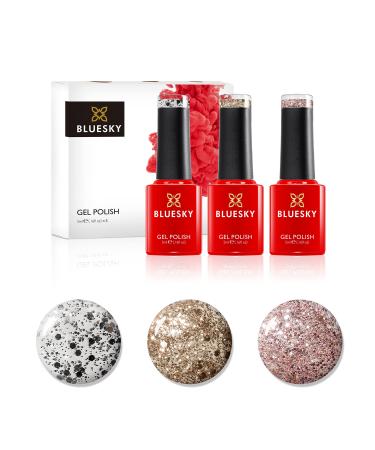 Bluesky Gel Nail Polish Set Metallic Confetti Ice Superstar Dc001 Gold Button Dc002 Razzle Dazzle Lt135 3 x 5 ml Silver Glitter (Requires Curing Under UV or LED Lamp) Metallic Confetti 5.00 ml (Pack of 3)