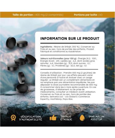 Comprim s De Shilajit Originel 120 Comprim s 400 Mg Par Portion R sine De Shilajit Pure Riche En Acides Fulviques Et Humiques 100% Pur 120 unit (Lot de 1) - Buy Online on GoSupps.com