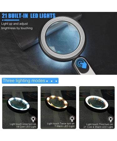 Ardir Rechargeable Magnifying Glass with Light 30X 4.7IN - Handheld Large Lightweight Magnifier with 21 LED, 3 Modes - Ideal for Kids, Seniors, Reading, Inspection, Coin and Jewelry - Black & White - Buy Online on GoSupps.com