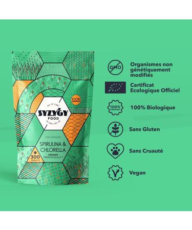 SYZYGY FOOD | Certified Organic Chlorella and Spirulina | 300 Tablets of 500mg | DETOX - Vegan - Rassasizing Plant Protein | Vitamins - Minerals - Iron | Certified Organic - Buy Online on GoSupps.com
