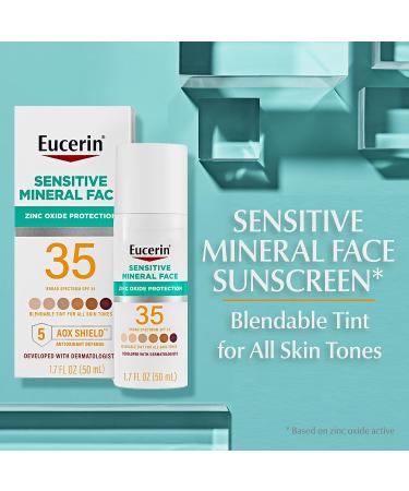 Eucerin Sun Tinted Mineral Face Sunscreen Lotion SPF 35 - 1.7oz Bottle - Non-Comedogenic Mineral Sunscreen with Zinc Oxide - Gentle Protection for Sensitive Skin - Buy Online on GoSupps.com