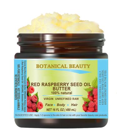 Botanical Beauty RED RASPBERRY SEED OIL BUTTER RAW 100% Pure Natural VIRGIN UNREFINED Cold-Pressed 16 Fl oz 480 ml for Face Skin Body Hair Lip Nails Rich in Vitamin E Vitamin C