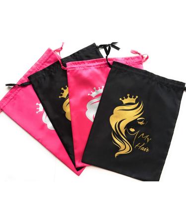 Silk Satin Packaging Bags for Wigs Bundles Hair Extensions Tools business gift bags Hair Storage and Travel Bags Soft Silk Satin Pouches (2 Black & 2 Red) 4 Piece Set 2 Black & 2 Red