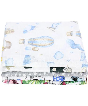 Tuptam Baby Mull Diapers Spit Towels - 70x80 cm 10 Pack Balloons Blue Jungle Green Car Yellow Dog Stars Gray - Soft & Absorbent - Buy Online on GoSupps.com
