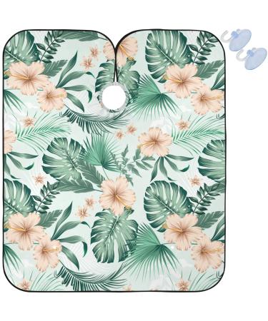 visesunny Barber Cape Tropical Flower Palm Leaf Polyester Hair Cutting Salon Cape Apron Anti-Static Haircut Water-Resistant Shaving Cloth Beard Shaving Bib Hairdressing Cape