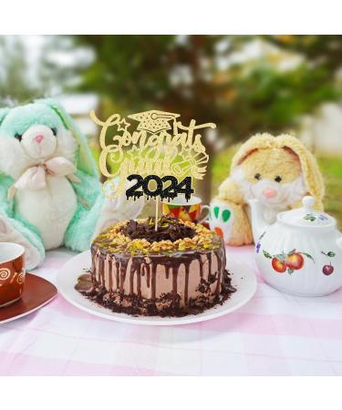 1Pc Congrats Grad 2024 Cake Topper Glitter Diploma Graduation Cap Cake Pick Congrats Class of 2024 Cake Decorations for 2024 Graduation Theme High School Boys Girls Graduate Party Supplies Gold - Buy Online on GoSupps.com