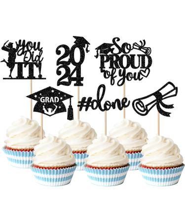 Pack of 24 Graduation Cake Decorations Graduation Cupcake Toppers Graduation Cake Decorations Cake Toppers for Graduation Parties Graduation Proms Black - Buy Online on GoSupps.com