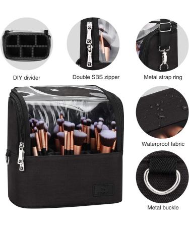Large Black Makeup Brush Case Organizer with Adjustable Dividers and Shoulder Strap - Buy Online on GoSupps.com