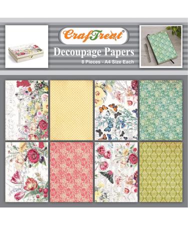 CrafTreat Pattern Decoupage Paper for Crafts- Wild Flowers - Size: A4 (8.3 x 11.7 Inch) 8 Pcs - Floral decoupage Paper for Furniture - decoupage Paper Background - Decorative Paper for decoupage