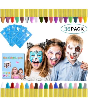 URAQT 36 Colors Face Paint Crayons for Kids with Painting Templates - Non-Toxic Body Paint for Easter/Halloween/Christmas/Cosplay - Buy Online on GoSupps.com