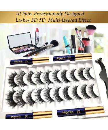 Duoerla Magnetic Eyelashes & Eyeliner Kit - 10 Pairs 3D Medium Lashes with Applicator - Waterproof & Long Lasting - Reusable Lightweight Fake Eyelashes Magnetized - Natural Look - Buy Online on GoSupps.com
