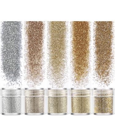 Ambesi 35 Grams Fine Glitter  5 Colors Gold Silver Extra Fine Glitter  Holographic Ultra Fine Glitter for Makeup Body Nail Face Hair Eyeshadow Lip Gloss  Arts Crafts Slime Resin Glitter Sequins Set champagne silver small...