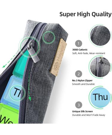 Small Daily Pill Box 7 Day Organizer with Canvas Bag - Grey | Storing Vitamins & Medicine - Buy Online on GoSupps.com
