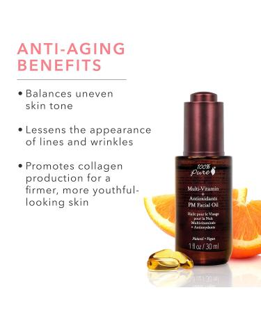 100% Pure Multi-Vitamin + Antioxidants PM Facial Oil | Anti-Aging Night Moisturizer with Retinol & Vitamin C | Natural Anti-Wrinkle Skin Care | 1 Fl Oz - Buy Online on GoSupps.com