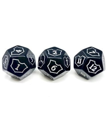 Hedral MTG D12 Spin-Down Loyalty Counter Dice 3 Die Set Black - Magic: The Gathering TCG CCG Planeswalker