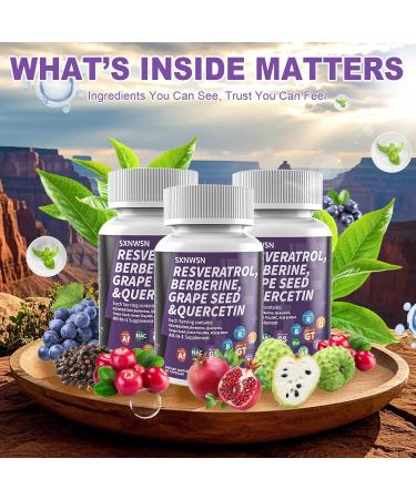SXNWSN Resveratrol & Berberine Complex 60 Capsules - Antioxidant Support with Grape Seed Quercetin & NAC Promotes Healthy Cellular Function & Metabolism for Women & Man - Buy Online on GoSupps.com