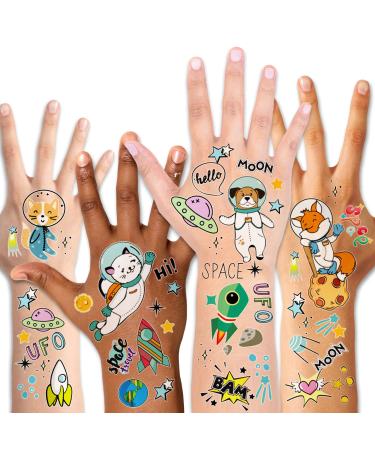 Outer Space tattoos (192PCS)  Konsait Solar System Universe Space Explorer Temporary Tattoos Waterproof Body Stickers for Boys Girls NASA Birthday Party Favor Supplies Stockings Stuffers Goodie Bag