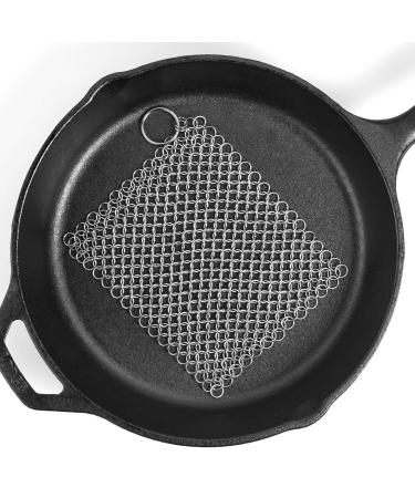 Ationgle 8"x6" Stainless Steel Cast Iron Cleaner 316L Chainmail Scrubber for Cast Iron Pan Pre-Seasoned Pan Dutch Ovens Waffle Iron Pans 8*6