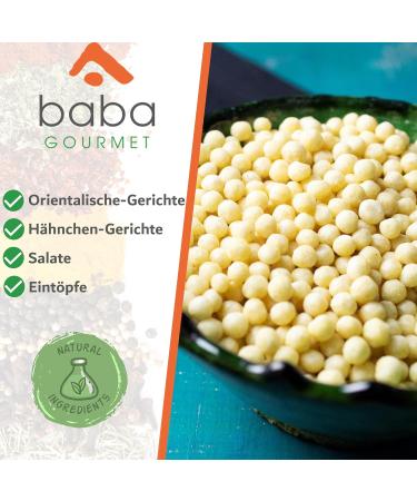 Baba Gourmet Original Moghrabieh Couscous Pearls 600g - 100% Natural Lebanese Kuskus for Traditional Dishes - Whole Grain Semolina - Buy Online on GoSupps.com