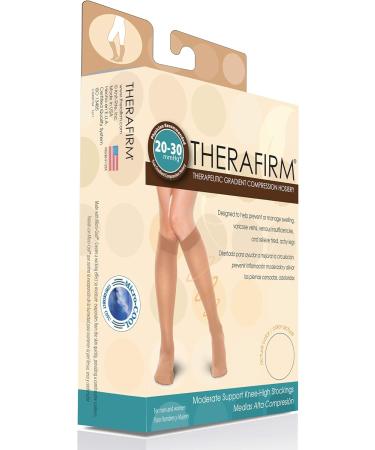 THERAFIRM Knee High Support Stockings - 20-30mmHg Compression Nylons for Enhanced Circulation (Sand XL) | International Shipping Available - Buy Online on GoSupps.com