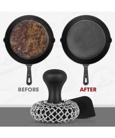 316 Chainmail Cast Iron Scrubber & Pan Scraper with Silicone Handle - Easy to Use & Dishwasher Safe - Black - Buy Online on GoSupps.com