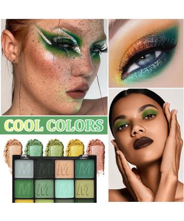 Green Eyeshadow Palette Makeup 16 Colors Highly Pigmented Long Lasting Waterproof Glitter Eye Shadow Plattet Blendable Forest Green Yellow Colorful Matte Eyeshadow Makeup Palette for Women - Buy Online on GoSupps.com