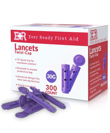 Ever Ready First Aid Sterile Twist-Cap Lancets 30G Purple - 300 Count