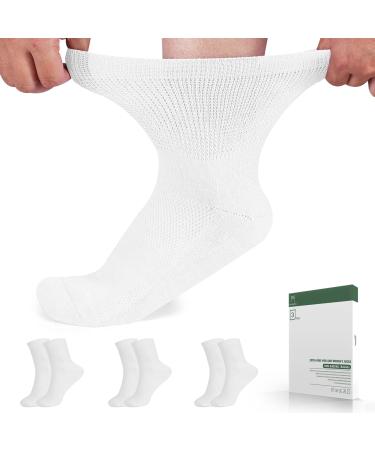 Bulinlulu Diabetic Socks for Women Men 3 Pairs Ankle Non Binding Diabetic Socks with Seamless Toe for Men Women 6-9 9-12(White-Large) White Large