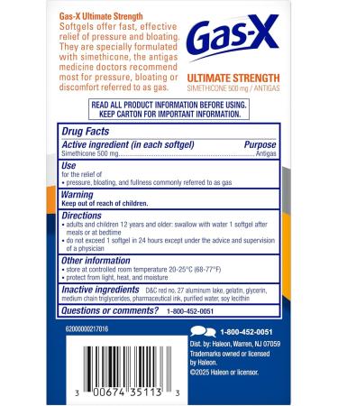 Gas-X Ultimate Strength Gas Relief Softgels with Simethicone 500 mg Fast Bloating Relief Anti-Gas OTC Stomach & Intestinal Gas Easy to Swallow 20 Count - Buy Online on GoSupps.com