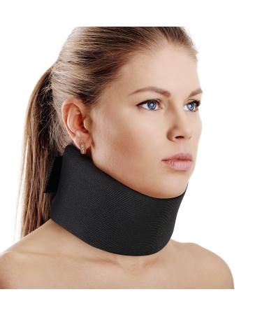 Soft Foam Neck Brace Universal Cervical Collar Adjustable Neck Support Brace for Sleeping - Relieves Neck Pain and Spine Pressure Neck Collar After Whiplash or Injury (Black 2.5" Depth Collar L) Black ( 2.5" Depth ) Large
