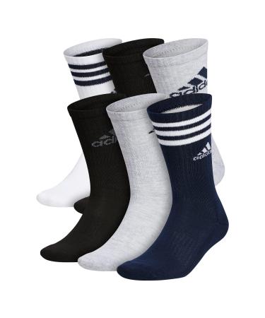 adidas Men's Athletic Cushioned Mixed 6-Pack Crew Large Cool Light Heather/Collegiate Navy/White