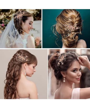 Wedding Hair Clip Hair Rose Gold Accessories for Bridal Bridesmaid Girls Wedding Hair Vines Handmade Flower Rhinestone Headpiece Hair Pins for Women Hair Side Combs - Buy Online on GoSupps.com