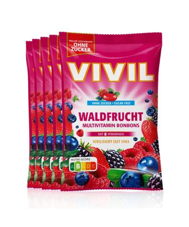 Vivil Waldfrucht with 8 vitamins 5 bags multivitamin candies with forest fruit taste sugar -free & vegan 5 x 120g forest fruit 5 bags