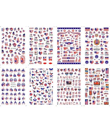 8 Sheets 3D Independence Day Nail Art Stickers - Patriotic USA Design for 4th of July, Memorial Day - DIY Nail Decor - Buy Online on GoSupps.com