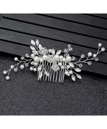 Silver Flower Crystal Bride Wedding Hair Comb Hair Accessories with Pearl  Bridal Side Combs Headpiece for Women Girls  1 Pack with Box Package