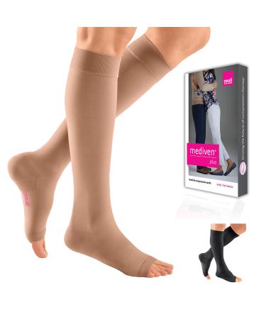 mediven plus for men & women, 20-30 mmHg, Calf High Compression Stocking, Open Toe Beige VII-Petite-Extra-Wide