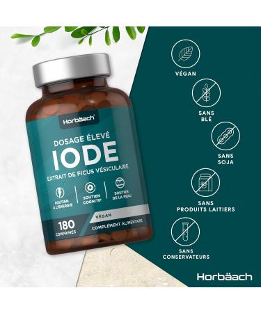 Iodine 150 mcg | 180 Vegan Tablets | Iodine Dietary Supplement with Selenium | Iodine | by Horbaach - Buy Online on GoSupps.com