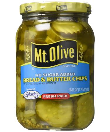 Mt. Olive Bread & Butter Chips, No Sugar Added 16 Oz (Pack of 3)