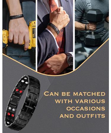Jeracol Titanium Steel Magnetic Bracelet for Men | Double Row Strength Magnets | Free Links Removal Tool | Gift Box | A-Black - Buy Online on GoSupps.com