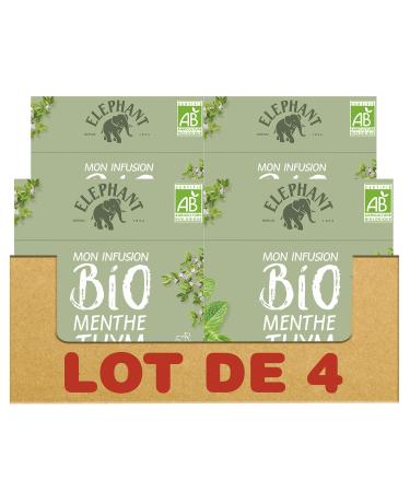 Elephant Infusion Menthe Thym 20 Sachets Pyramides - Lot de 4 Menthe Thym Lot