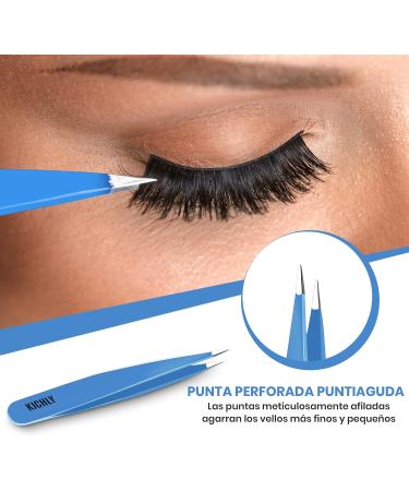 KICHLY Professional Eyebrow Tweezers Set - 4 Tweezers & Travel Leather Case - Perfect for Precision Plucking (Blue) - Buy Online on GoSupps.com