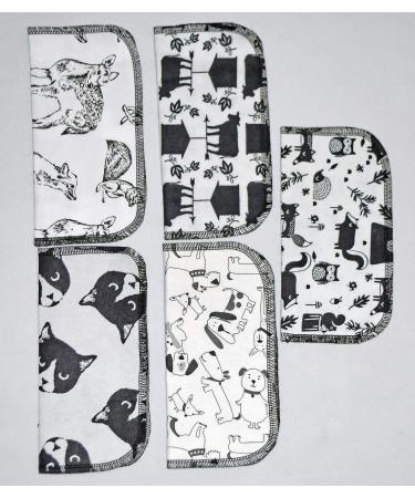 Set of 5 Black and White Animal Printed 2 Ply Flannel 8x8 Inch Little Wipes - Buy Online on GoSupps.com
