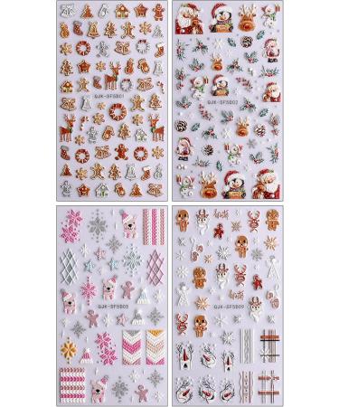 JMEOWIO 3D Embossed Christmas Glitter Nail Art Stickers Decals Self-Adhesive 5D Snowflake Xmas Winter Holiday Cute Cookies Nail Supplies Nail Art Design Decoration Accessories 4 Sheets - Buy Online on GoSupps.com