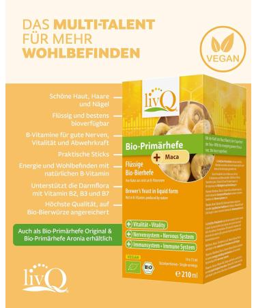 LIVQ Bio-Prim rhefe Maca-Superfood Immune Booster | Organic Liquid Beer Yeast with B-Vitamins | Vegan & Lactose-Free | 210ml - Buy Online on GoSupps.com