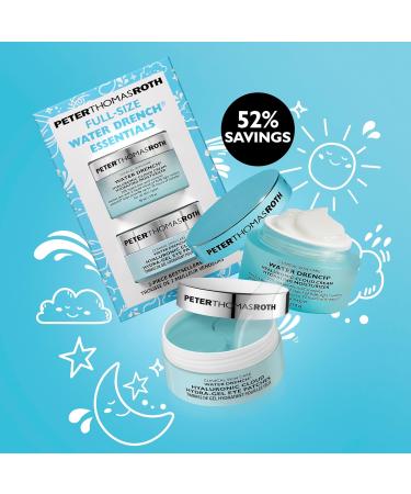 Peter Thomas Roth | Full-Size Water Drench Essentials 2-Piece Face & Eye Kit | Hyaluronic Acid Skincare Set Moisturizer and Eye Masks - Buy Online on GoSupps.com