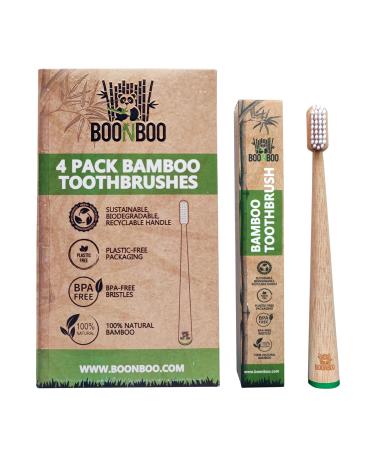 BOONBOO Toothbrushes | 4 Pack Bamboo Toothbrushes | Medium Bristles | Self Standing | Natural Sustainable Biodegradable | Environmentally Friendly (Adult)